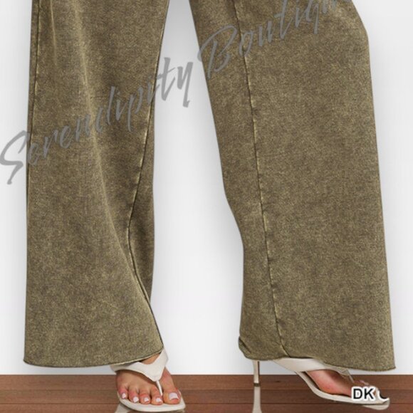 Casual Everyday Cozy Wide Leg Elastic High Waist Mineral Wash Wide Leg Pants - Picture 3 of 8